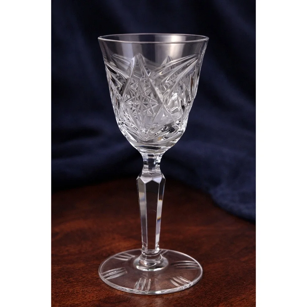 Vintage Cut Crystal Wine Goblet Faceted Stem Clear Glass 5
